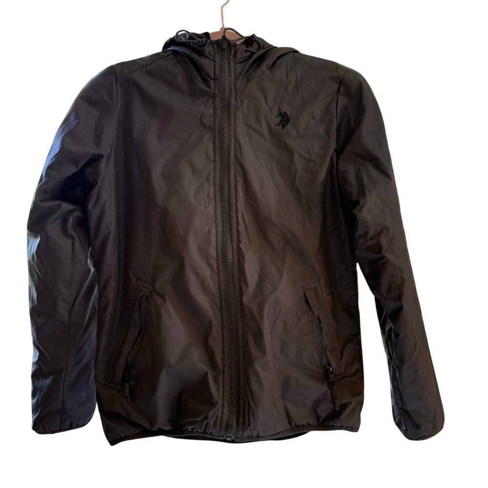 Ralph‎ Lauren Reversible Hooded Windbreaker Jacket Navy Gray Size Small